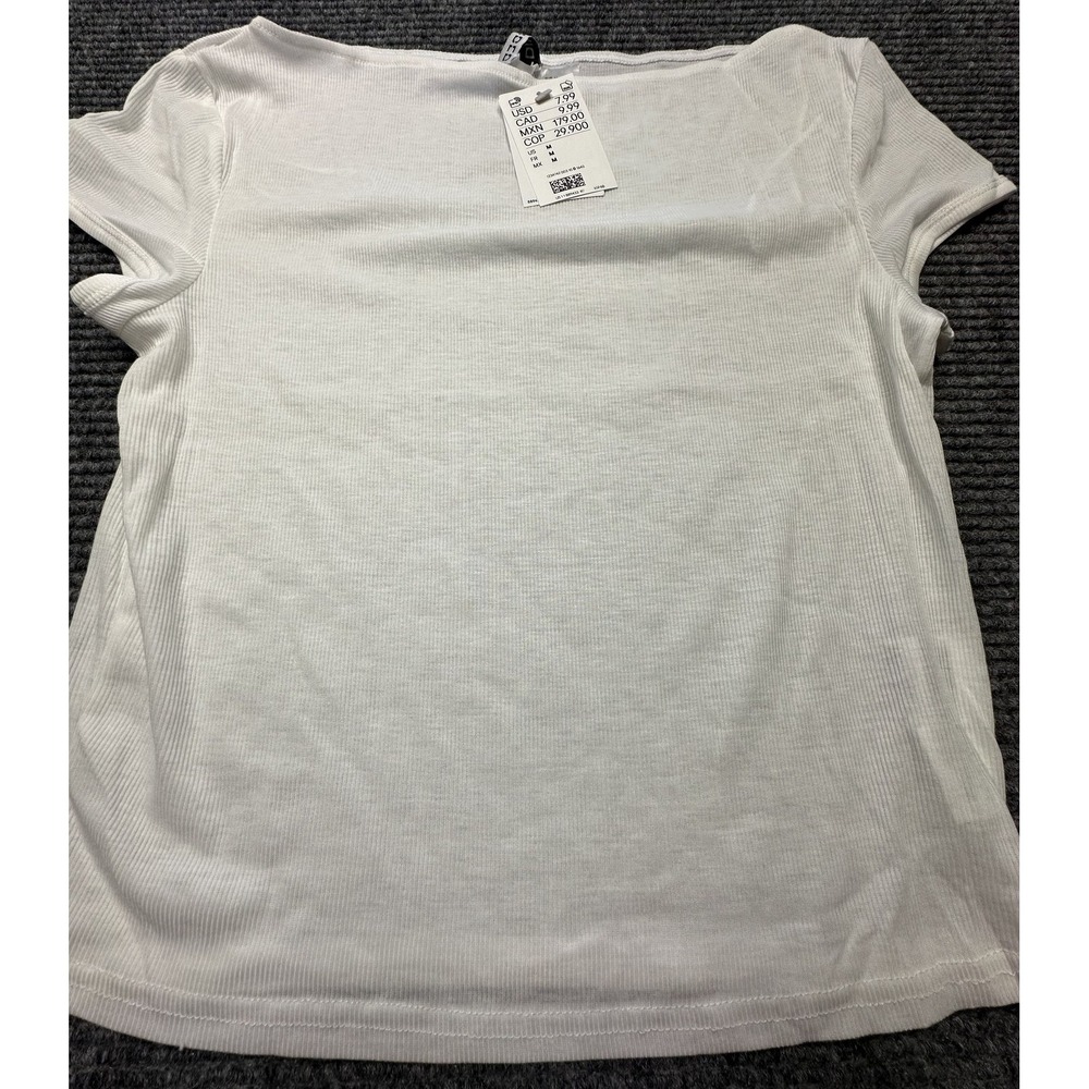 H&M Shirt Womens Medium White Basic Short Sleeve Stretch Polyester Crewneck